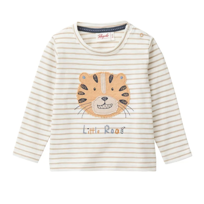 People Wear Organic People Wear Organic Langarmshirt mit Motiv GOTS zertifiziert, Beige|weiß, – Produktbild 1 von 1