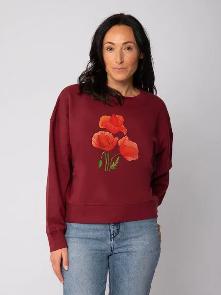 watapparel watapparel Sweatshirt Frauen Poppy Flowers, Burgundy, – Produktbild 2 von 2