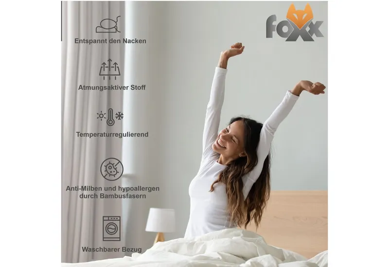 Foxx Nackenstützkissen Orthopädisches nackenfreundliches Bambus Visko Nackenstützkissen, Seitenschläfer/Rückenschläfer Viskokissen Kissen für Nackenschmerzen – Produktbild 2 von 4