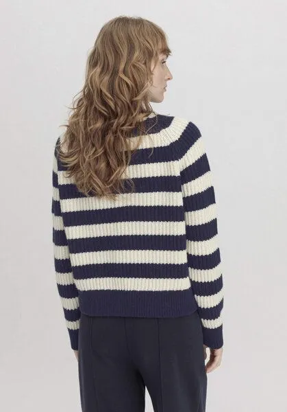 hessnatur hessnatur Strickjacke Streifen Relaxed aus Bio-Merinowolle mit Bio-Baumwolle, Marine, – Produktbild 2 von 4