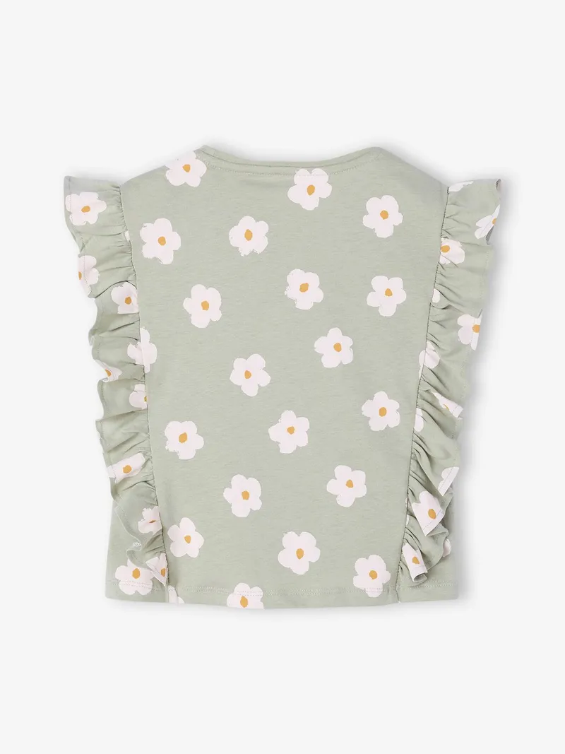 Vertbaudet Mädchen Top mit Volants und Blumenmotiven salbei, Salbeigrün, – Produktbild 2 von 3