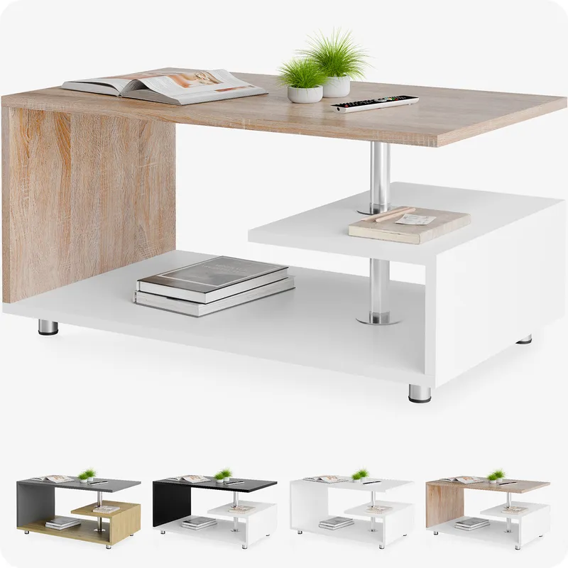 Casaria® Couchtisch Orlando Weiß/Eiche 95x55x50cm – Produktbild 2 von 2