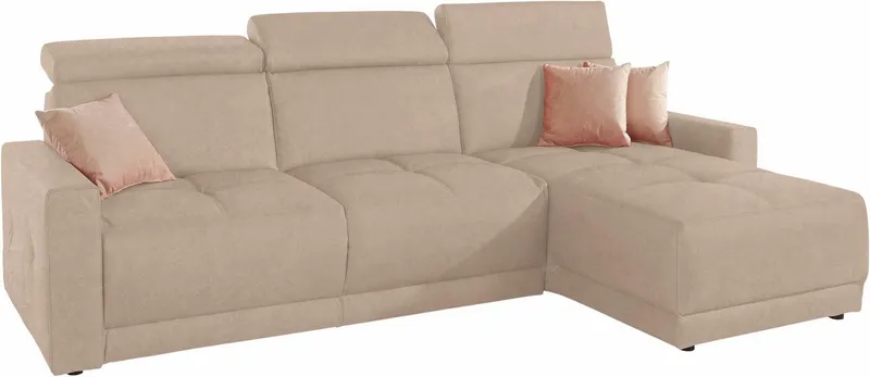 DOMO collection Ecksofa Ava mit moderner Sitzheftung & toller Doppelnaht, komfortabel, L-Form, mit Recamiere, inkl. Federkern, wahlweise mit Kopfteilverstellungen, Beige, – Produktbild 4 von 5