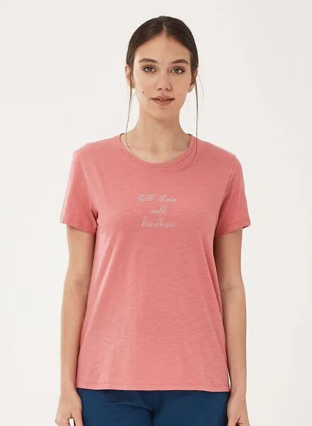 ORGANICATION ORGANICATION T-Shirt aus Bio-Baumwolle mit Text-Print, Dusty rose, – Produktbild 1 von 4