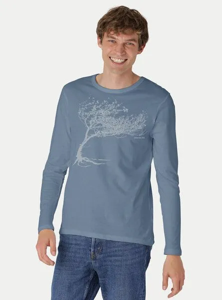 Peaces.bio - handbedruckte Biomode Peaces.bio - handbedruckte Biomode Bio-Herren-Langarmshirt "Windy Tree", Graublau, – Produktbild 2 von 3