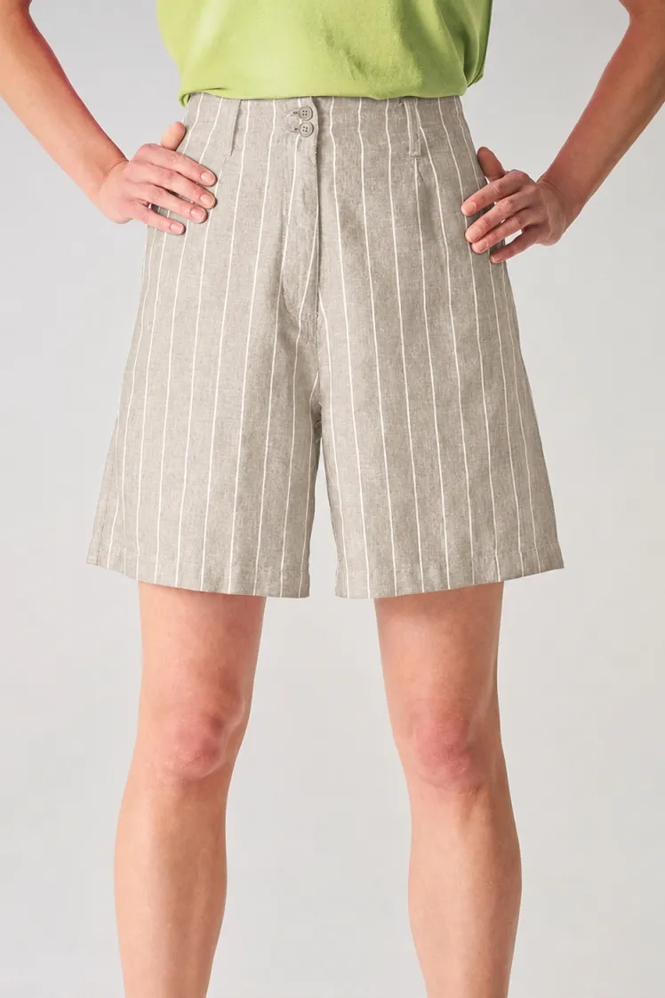 HempAge Hempage Damen vegan Shorts Gestreift Distel Beige, Beige, – Produktbild 2 von 2