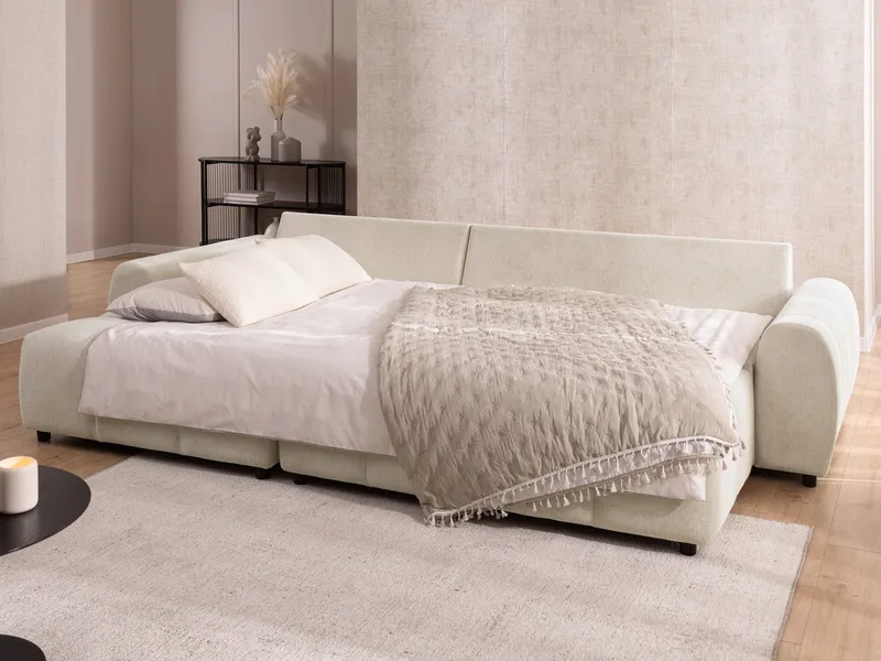 S-Style Möbel Polsterhocker Bubble mit Sitzfläche in Bubble-Optik aus weichem Strukturstoff (1 x Hocker), mit Wellenfederung, Beige, – Produktbild 5 von 5