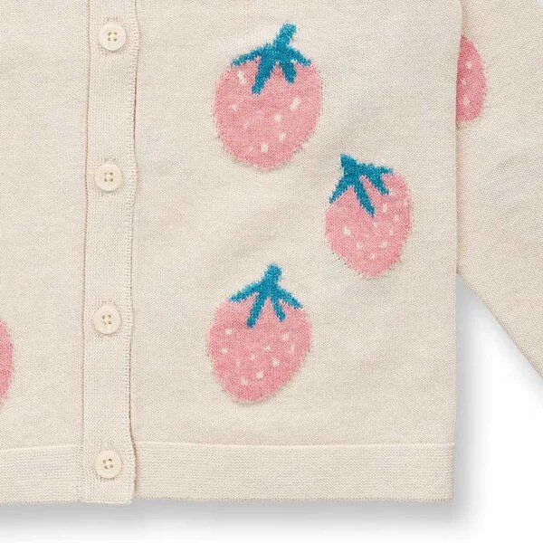 Sense Organics Sense Organics Kinder Strickjacke mit Erdbeer-Motiv, Modell ELSA, Erdbeer-motiv auf creme, – Produktbild 3 von 3