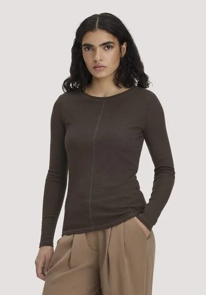 hessnatur hessnatur Longsleeve Slim aus Bio-Schurwolle und TENCEL Lyocell, Kakao braun, – Produktbild 1 von 4