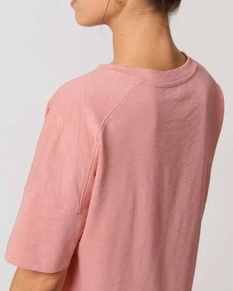 YTWOO YTWOO Kurzes Damen T-Shirt aus schwerer Bio Baumwolle mit Slub-Optik, Rosa, – Produktbild 3 von 4