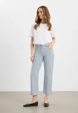 LAURIE LAURIE Damen vegan Hose Amelia Slit Straight Cropped Weiß Blau Gestreift – Produktbild 1 von 1