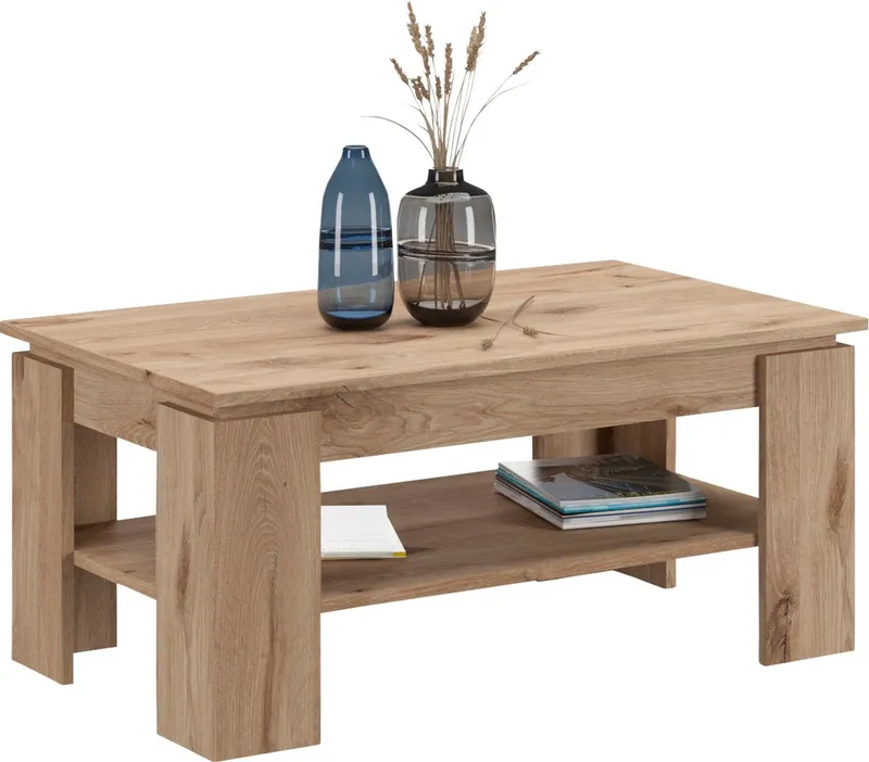 Home affaire Couchtisch Kalmar, rechteckig, 100 x 60 cm, 1 Ablageboden, Sofatisch, Beistelltisch, Kaffetisch, Wohnzimmertisch, coffee table, Braun, – Produktbild 1 von 5