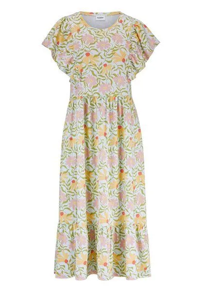 hessnatur hessnatur Print Jersey Kleid Midi Relaxed aus reiner Bio-Baumwolle, Perlblau, – Produktbild 3 von 4