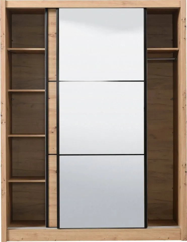Home affaire Schwebetürenschrank Navara Kleiderschrank mit Spiegel Wäscheschrank Garderobe mit großzügiger Innenausstattung, FSC®-zertifiziert, in 3 Breiten, Beige, – Produktbild 5 von 5