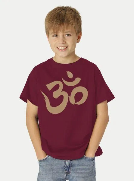 Peaces.bio - handbedruckte Biomode Peaces.bio - handbedruckte Biomode Bio-Kinder T-Shirt Om, Bordeaux, – Produktbild 2 von 2