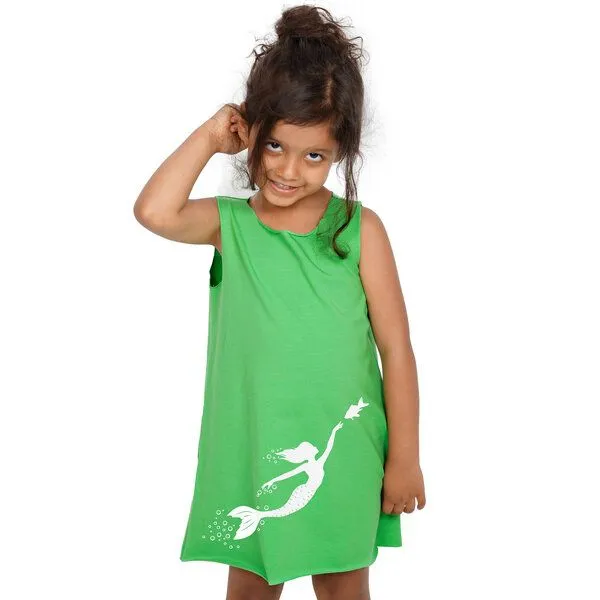 HANDGEDRUCKT HANDGEDRUCKT Meerjungfrau Kinderkleidchen, Apfelgrün, – Produktbild 1 von 3