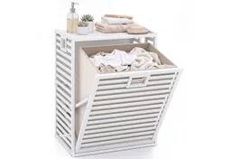 COSTWAY COSTWAY Wäscheschrank Wäschekorb 68 L mit kippbarem Fach & abnehmbarem Wäschesammler aus Bambus, 50 x 35 x 64 cm – Produktbild 1 von 1