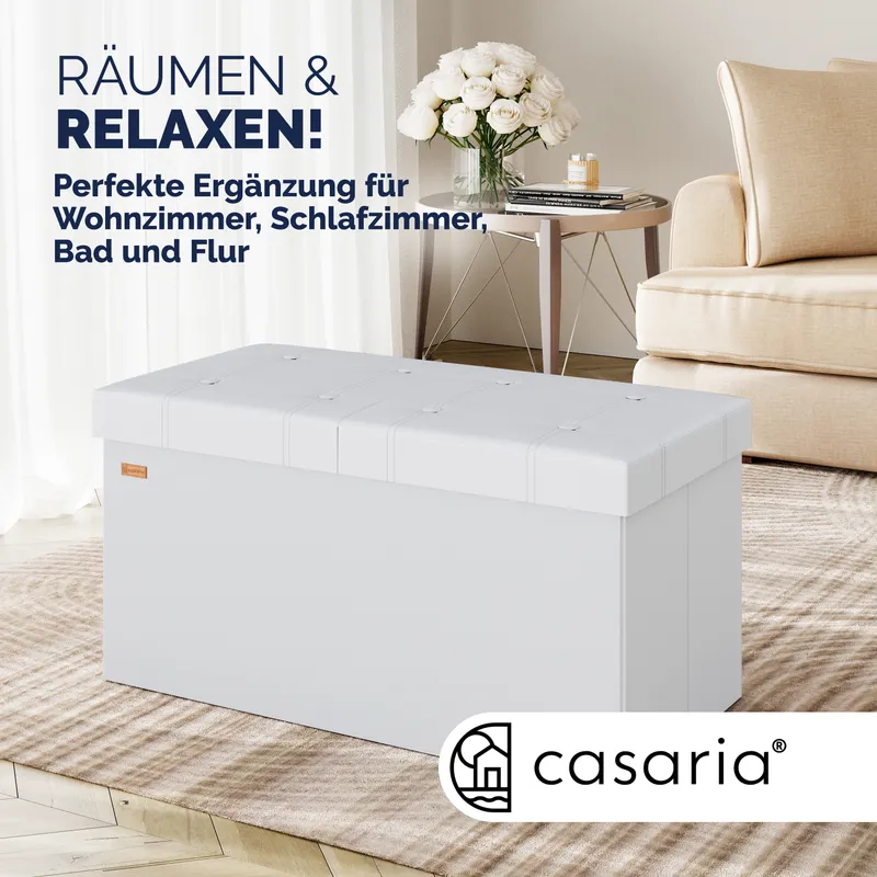 Casaria® Sitzbank Weiß 76x38x38cm mit Stauraum faltbar, Weiß, – Produktbild 2 von 2