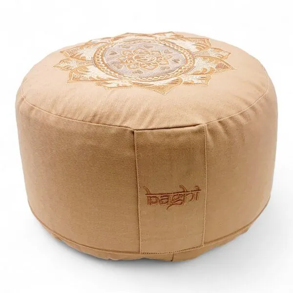 BAGHI BAGHI Meditationskissen Rund Om Bestickung - Sitzhöhe 15cm Bio-Baumwolle kbA, Hellzimt, – Produktbild 2 von 3