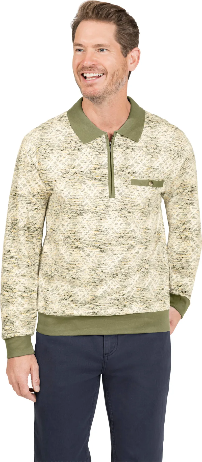 marco donati Langarm-Poloshirt khaki-bedruckt, Khaki-bedruckt, – Produktbild 2 von 2