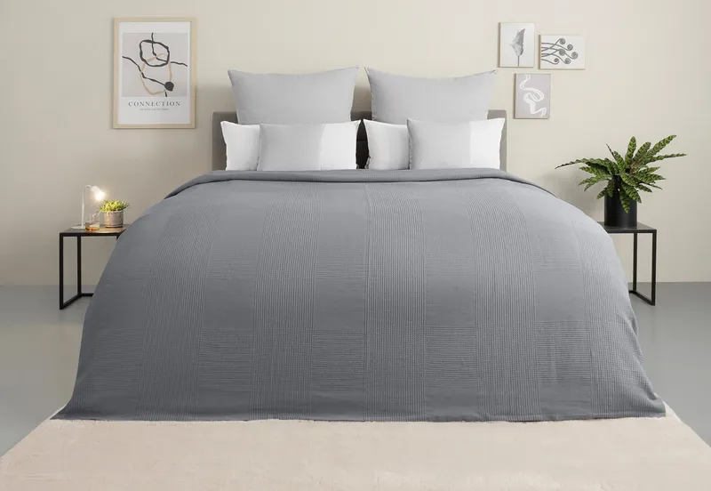 OTTO home Tagesdecke Mira, leichte Tagesdecke aus 100% Baumwolle, uni Überwurf, ohne Füllung, Grau, – Produktbild 7 von 9