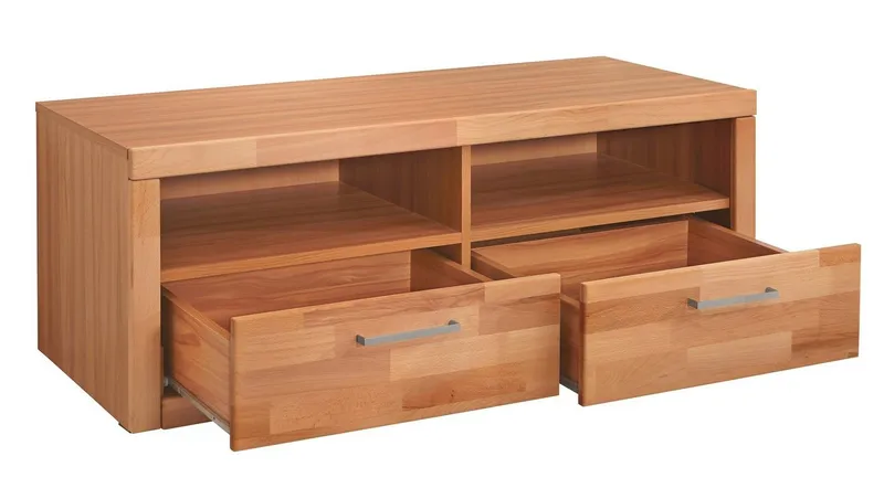OTTO home Lowboard Logo,130cm breit,42 cm tief, Fronten Massivholz, Kabeldurchführung, Holz massiv, Holzwerkstoff, Metall Griffe,2 Schubladen, Braun, – Produktbild 4 von 5
