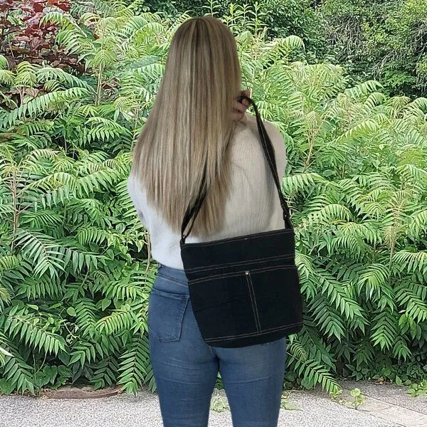 Domelo Domelo gewachste Canvas Umhängetasche. Damen wasserabweisende schwarze Hobo Tasche – Produktbild 3 von 4