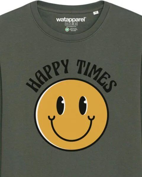 watapparel watapparel Sweatshirt Unisex Happy times smiley emoji, Khaki, – Produktbild 3 von 4
