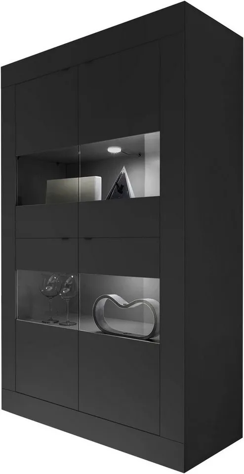 Home affaire Vitrine Basic Höhe 162 cm, Standvitrine mit 4 Türen - Metallgriffe, Stauraumvitrine in moderner Rahmenoptik, Hochschrank, Anrichte, Schwarz, – Produktbild 3 von 4