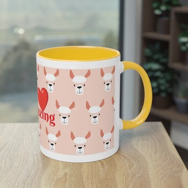 PepMelon PepMelon Lama Tasse mit Farbe innen, Be Llamazing, lustige Lama Weihnachtstasse, Gold, – Produktbild 3 von 3