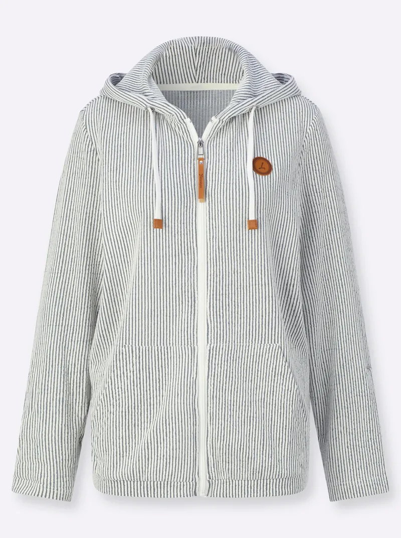 Witt Sweatjacke dunkelblau-ecru-gestreift, Dunkelblau-ecru-gestreift, – Produktbild 1 von 2