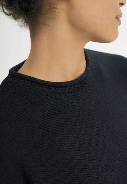 MELA MELA Rollsaum Strickpullover Style GEETHA aus 100% Bio-Baumwolle, Schwarz, – Produktbild 4 von 4