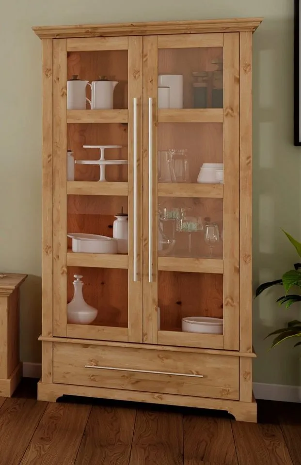 OTTO home Vitrine Melissa Höhe 169 cm, Breite 94 cm, 2-türig, Kiefer massiv, FSC®, Beige, – Produktbild 3 von 5