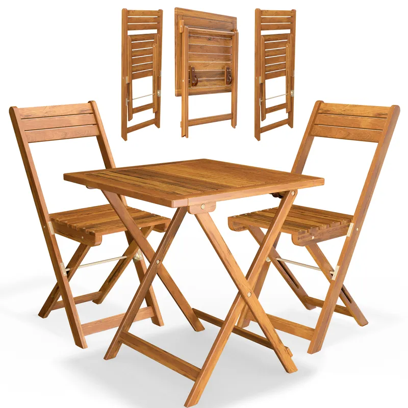 Casaria® Garten-Sitzgruppe 3-tlg Akazienholz klappbar, Braun, – Produktbild 2 von 2