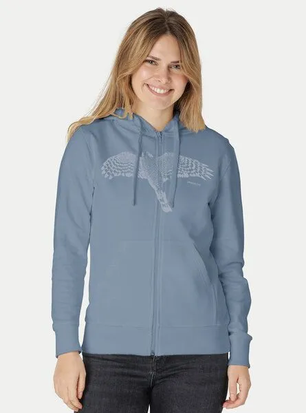 Peaces.bio - handbedruckte Biomode Peaces.bio - handbedruckte Biomode Bio Damen-Zip-Hoodie Sperber, Blaugrau, – Produktbild 3 von 3