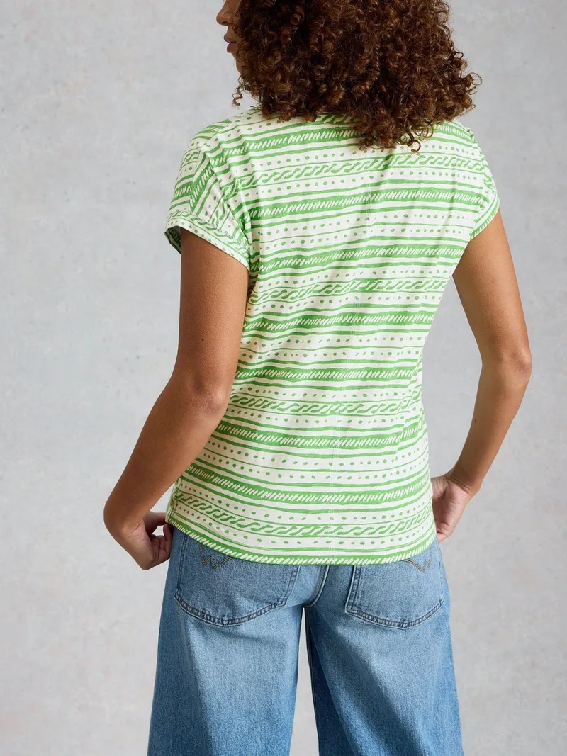 White Stuff T-Shirt Nelly mit Keilausschnitt - 44, Grün multi, – Produktbild 4 von 4