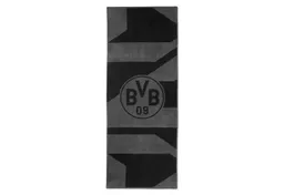 BVB Badetuch BVB Badetuch grau/schwarz 70x180 cm, Bio-Baumwolle (schwarzes BVB-Emblem, 1-St), BVB Badetuch mit Schlaufe – Produktbild 1 von 1