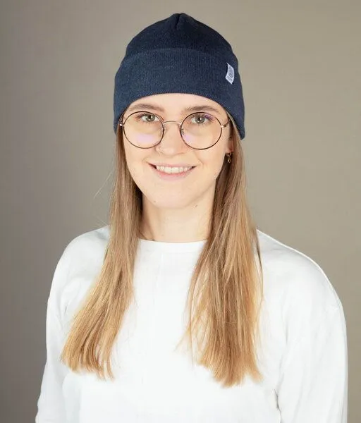 obumi obumi Beanie Feinstrick aus Bio Baumwolle, Blue melange, – Produktbild 6 von 7
