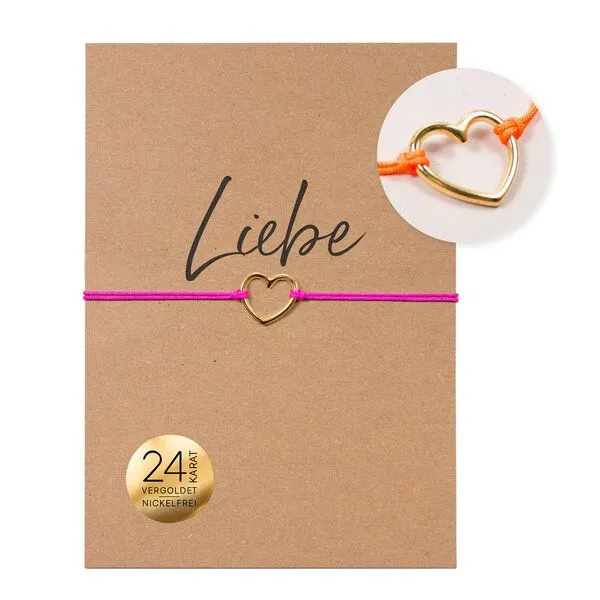 Bow & Hummingbird Bow & Hummingbird Armband auf Karte - Herz - Liebe, Neon-orange, – Produktbild 2 von 4