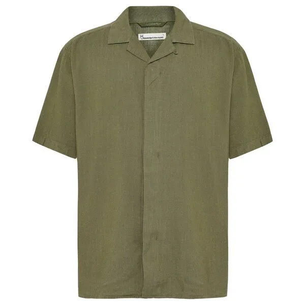 KnowledgeCotton Apparel KnowledgeCotton Apparel Kurzarm-Hemd Relaxed, Burned olive, – Produktbild 1 von 4