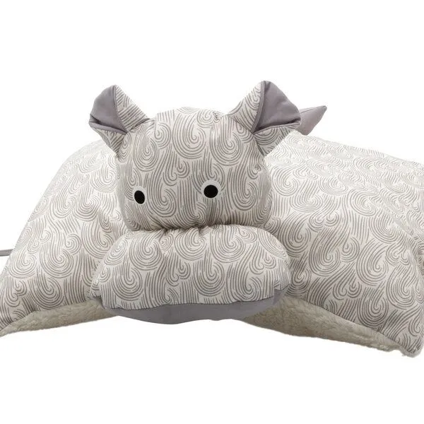 Flosinn Flosinn Kuscheltierkissen Nilpferd mit Teddyplüsch aus Baumwolle Personalisierbar, Grau, – Produktbild 1 von 5