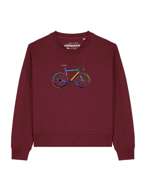 watapparel watapparel Sweatshirt Frauen Fahrrad by night, Burgundy, – Produktbild 1 von 2