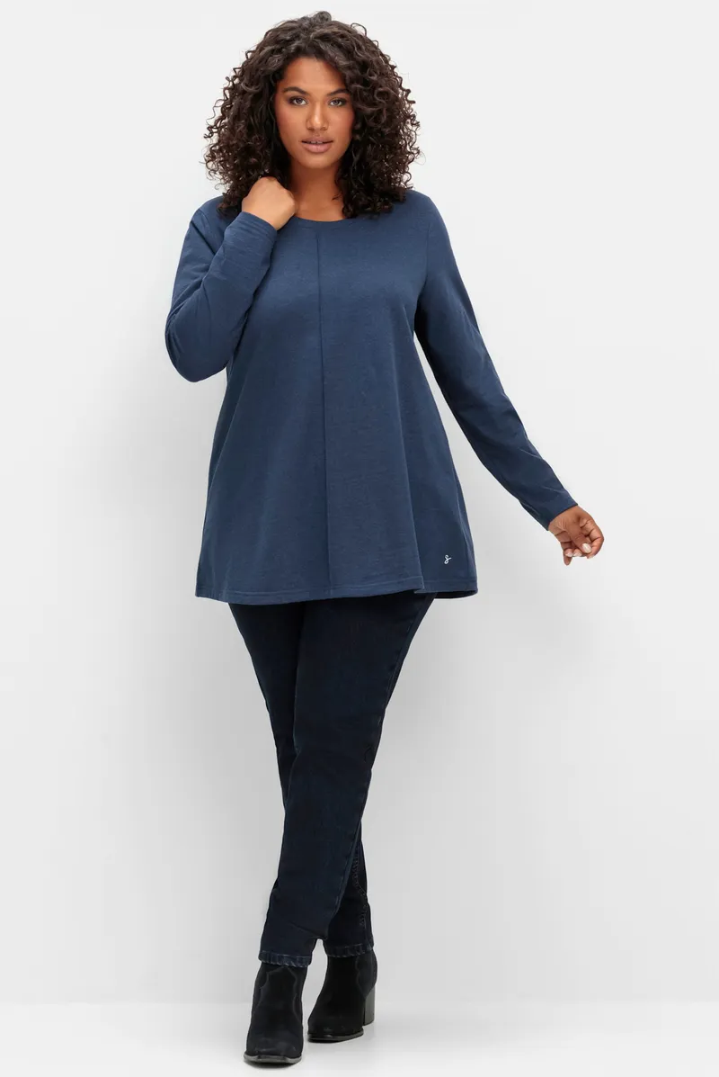 sheego Langarmshirt nachtblau-meliert, Nachtblau-meliert, – Produktbild 2 von 2