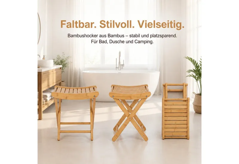 Youyijia Duschhocker Bambus Duschhocker faltbar, Klapphocker für Badezimmer – Produktbild 5 von 5