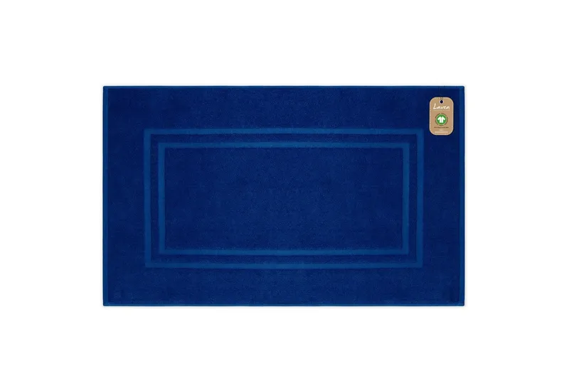 Lavea Badematte Bali Badvorleger Duschvorleger 50x80cm, Badteppich, Höhe 20 mm, Walkfrottee, mit Bordüre, plegeleicht, beidseitig nutzbar, strapazierfähig, Bio-Baumwolle, rechteckig, 1-tlg., Handtuch 850 g/m² Frottierqualität, saugstark, GOTS-zertifiziert, Blau, – Produktbild 1 von 5