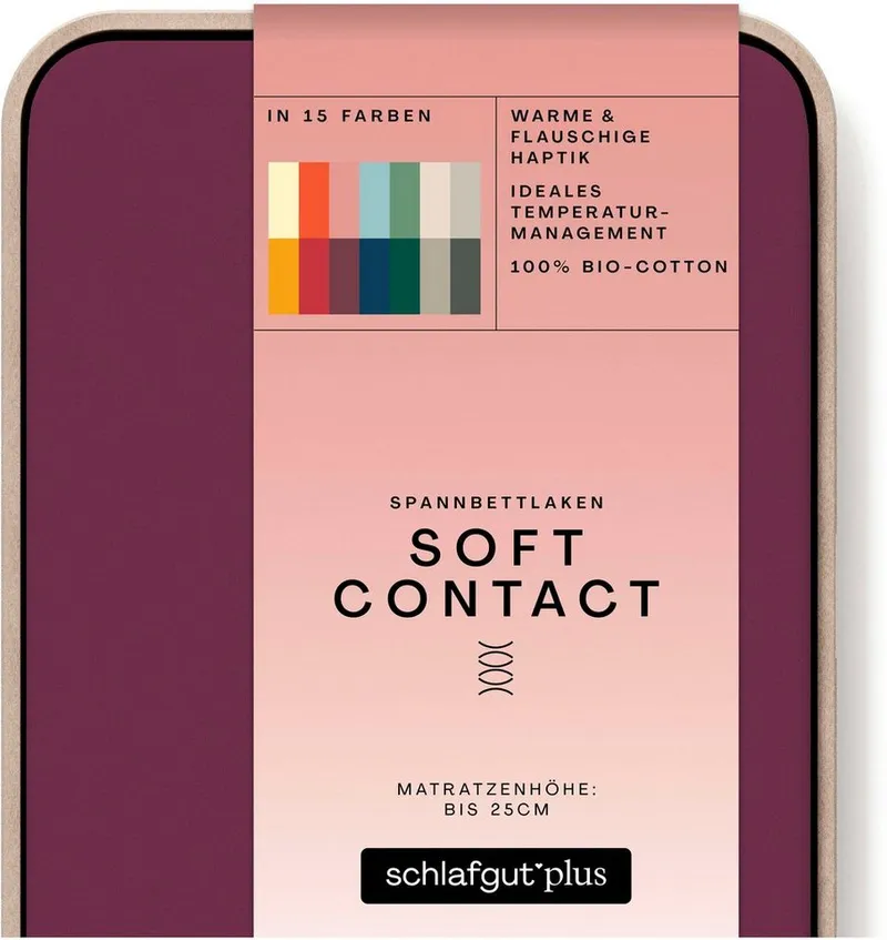 Schlafgut Schlafgut Spannbettlaken Soft Contact, Feinbiber, Gummizug: rundum, (1 Stück), 100% Bio Baumwolle, Lila, – Produktbild 3 von 5