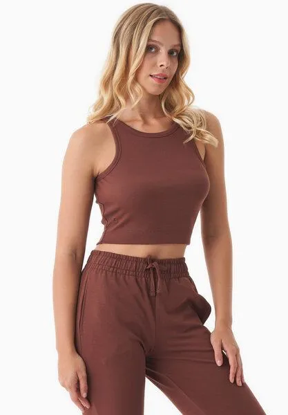 ORGANICATION ORGANICATION SONNIA | Cropped Rib Top aus Bio-Baumwolle, Coffee brown, – Produktbild 1 von 4