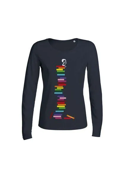 FellHerz FellHerz Damen Longsleeve Books Girl Bio Fair, Navy (blau), – Produktbild 1 von 4
