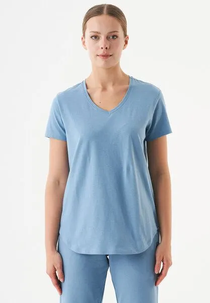 ORGANICATION ORGANICATION ESSENTIALS-TUBA- Basic T-Shirt aus Bio-Baumwolle mit V-Ausschnitt, Steel blue, – Produktbild 1 von 4