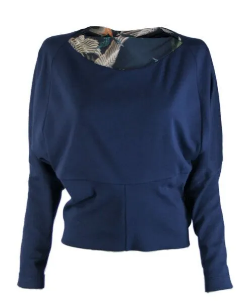 FORMAT FORMAT Pulli, Longsleeve CIRC sweater, Mit vogelprint-einsatz (blau), – Produktbild 2 von 2